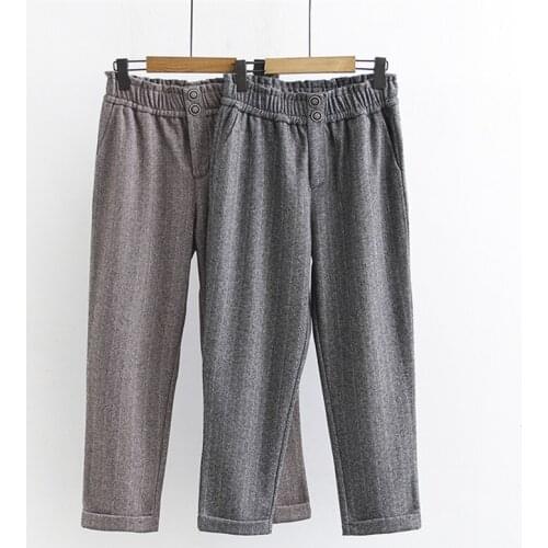 Loose Harem Woolen Harem pants Women Winter Korean Plus Size Elastic Waist Trousers Temperament Versatile Streetwear Ladies G691