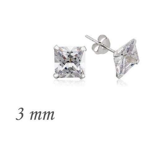 Tevuli 925 Sterling Silver Square Solitaire Zircon Earrings-3mm