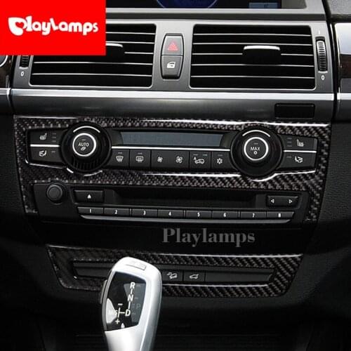 Carbon Fiber Refit Car Interior AC CD Control Decor Frame Decoration Sticker for BMW e70 e71 X5 X6 2008-2013