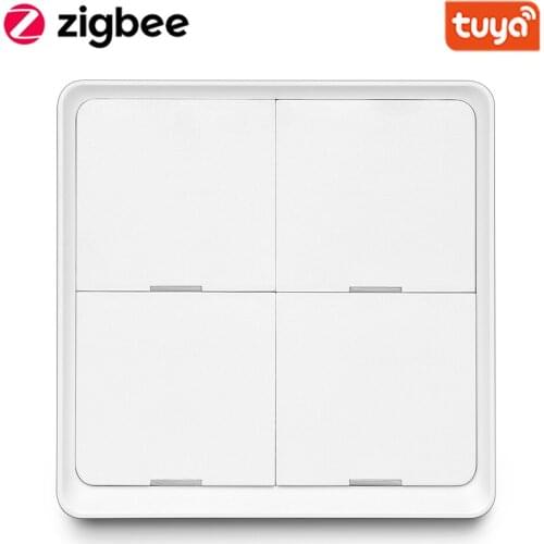 Tuya Smart ZigBee 4 Gang Wireless Scene Switch Push Button Controller Battery Powered Automation Scenario For Tuya Devices
