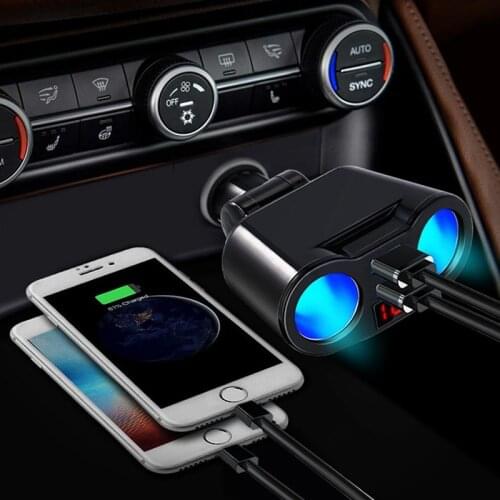 Car Cigarette Lighter Socket Splitter Plug For Mobile Phone MP3 DVR SUV Auto Accessories with LED Dual USB Charger Ports Adapter