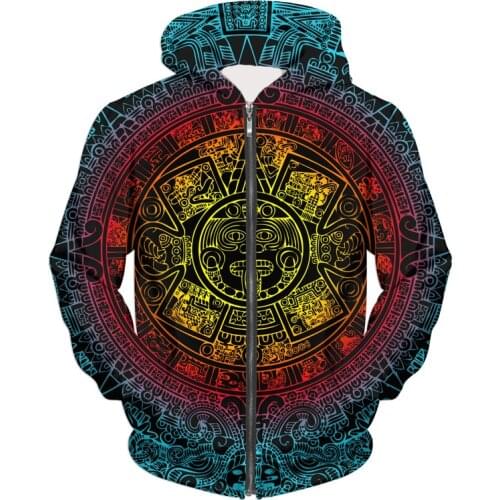 YX GIRL 2018 New Fashion Hoodies Psychedelic Trippy Visionary Zip Hoodie Mayan Totem 3D Print Mens Womens hooded Sweatshirt