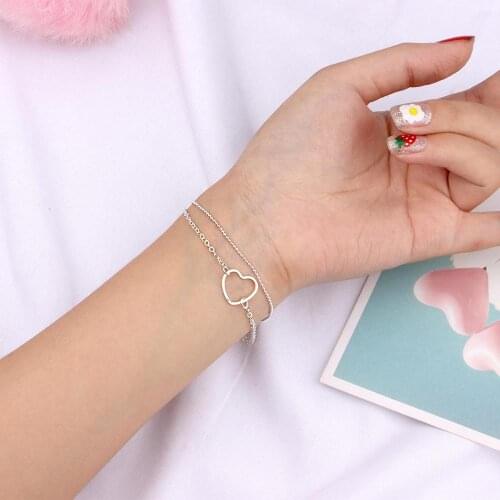 Find Me Multilayer Simple Alloy Bracelets for Women Hollow Heart Bracelet Fashion Jewelry Accessories