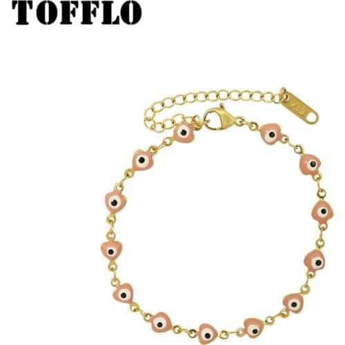 TOFFLO Stainless Steel Jewelry Drop Oil Pink Little Fish Bracelet Womens Lovely Sweet Bracelet BSE249