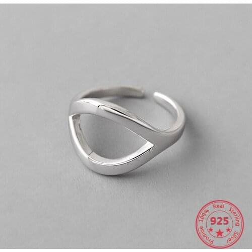 Korean S925 Pure Sterling Silver Fine Ring Geometric Hollow Retro Simple Fashion Ring Personality Wild Women Jewelry
