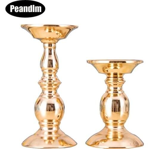 PEANDIM Metal Candle Stand Gold Candle Holder Flowers Vase Wedding Candlestick Table Candelabra For Christmas Home Decoration