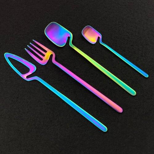 1Set Rainbow 304 Stainless Steel Matte Cutlery Set Dinnerwar Hanging Cup Flawtare Fork Knife Spoon Kitchen Set Dishwasher safe