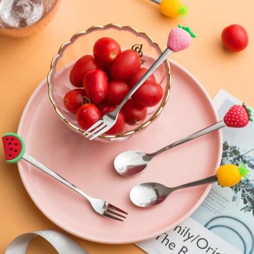 1Pcs Stainless Steel Cute Fruit Shaped Coffee Spoons Fruit Dessert Spoon Fork Candy Tea Spoon Drink Tableware Kitchen Supplies