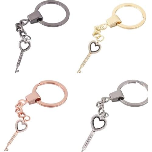 10pcs/lot Mixed Key heart alloy crystal twist Memory Living Magnet Glass Key Ring Keychains Locket fit for Floating charms