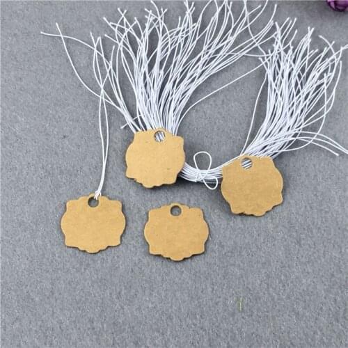 100Pcs/Lot Kraft Brown Flower Lace Round Hanging Head Labels Tags For Scarf Embellishment Price Paper DIY Tag With White Strings
