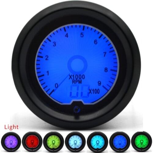 2" 52mm RPM Gauge Tachometer 7 Color Racing Gauge LCD Digital Display Car Meter Multiple Colors
