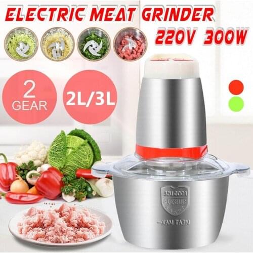 2 Gear 300W Stainless steel 2/3L Capacity Electric Chopper Meat Grinder Mincer Food Processor Slicer Sausage Stuffer Filler 220V