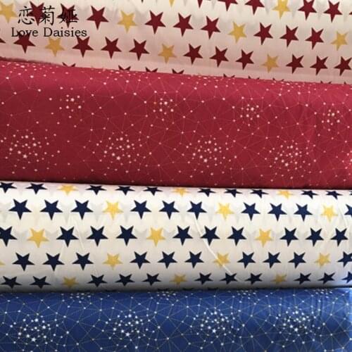 50*160cm 4pcs/lot 100% Cotton twill cloth nordic wind blue red stars for DIY clothes crafts handwork patckwork quilting fabrics