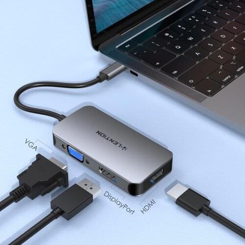 USB C to HDMI/Displayport/VGA Adapter, Type-C Triple Monitor Display Hub, Support Mirror/Extended Mode, for MST/SST -Windows