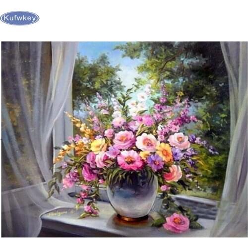 Window sill flowers Pattern Diamond Embroidery DIY Needlework Diamond Painting Cross Stitch 5D Rhinestones Painting