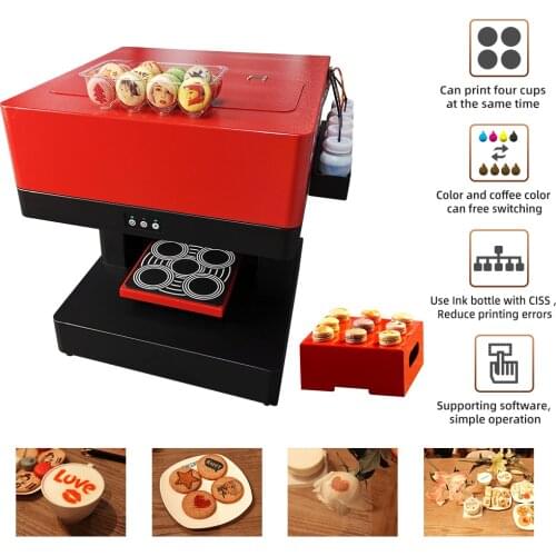 Automatic 4 Cups Coffee Printer Selfie Photo Printer with CISS System Edible Ink Printing Machine for Cappuccino Biscuits Cake
