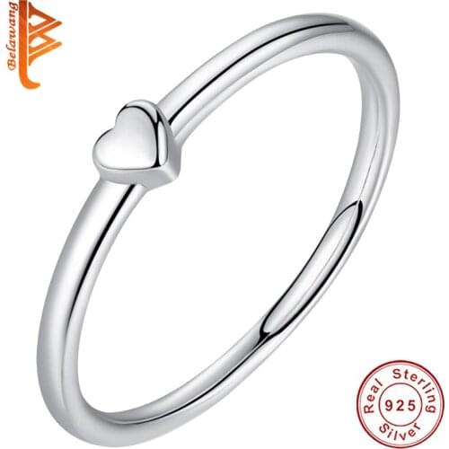 BELAWANG 100% 925 Real Sterling Silver Ring Love Heart Ring Bride Wedding Jewelry Gift For Girlfriend 6 7 8 Size 2019 New