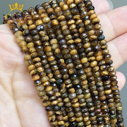 2*4mm Natural Gem Faceted Stone Beads Yellow Tiger Eye Rondelle Round Loose Beads For Jewelry Making DIY Bracelet Ear Studs 15