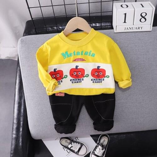 Spring Autumn Children Clothes Baby Boys Cotton Apple T-shirt Pants 2Pcs/Set Infant Out Kid Fashion Toddler Clothing Tracksuits