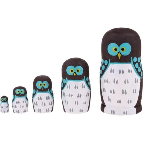 Hand Painted Owl Pattern Russian Nesting Dolls Wooden Matryoshka Babushka Doll 5 Pieces Kits Children Birthday Christmas Gift