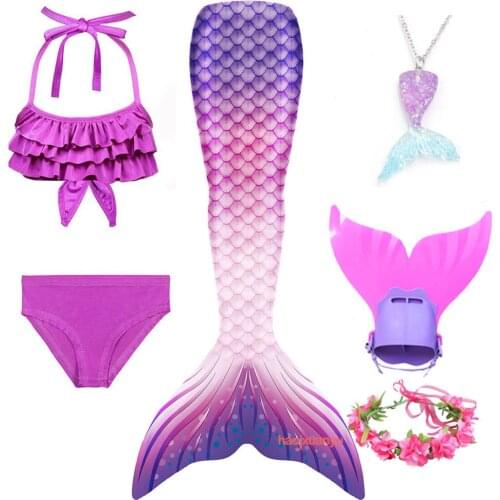 Girls Swimmable Mermaid Tails With Monofin Fin Children Bikinis Set Kids Swimsuit Cosplay Costume for Swimming Beach Party Dress