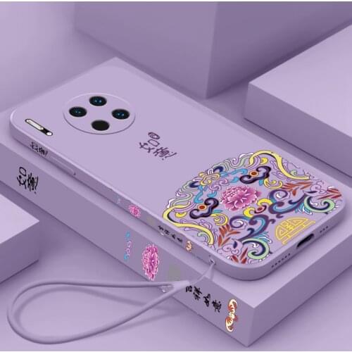 Chinese Auspicious Retro Palace Soft Gel Liquid Silicone Phone Cases For Huawei Mate30 Casing With Phone Straps