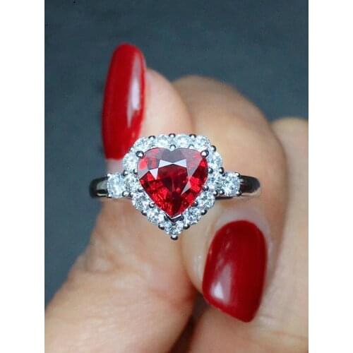 GarnetPersonality Ruby Red Color Zircon 925 Silver Love Heart Romantic Finger Ring For Women Wedding Jewelry Bague