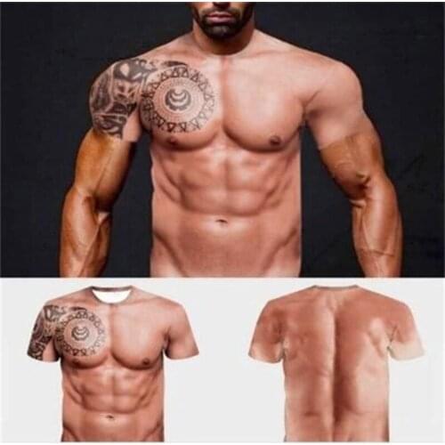 Hot Sale Muscle Tattoo Print T-shirt For Summer Beach Holiday Men Short Sleeve 3d Digital Printing T-shirt Casual Tops Футболка