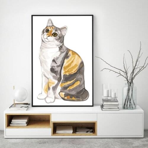 Cute cat flower small fresh oil painting DIY painting digital art painting digital family Hotel decorative painting