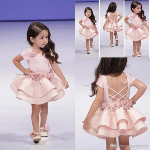 Mini Cute Flower Girl Dresses Princess Light Pink Puffy Tulle Party Dress Kids Formal Gowns for Weddings