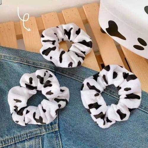 Fashion Cow Pattern Velvet Hair Scrunchies Women Girls Elastic Hair Rubber Bands Accessories Tie Ponytail Holder Headdress