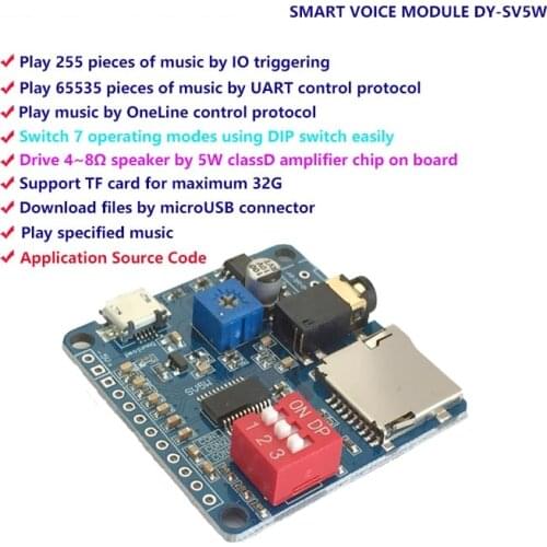 Smart voice play module 5W Audio Amplifier Board Mp3 TF Card Player UART serial port control