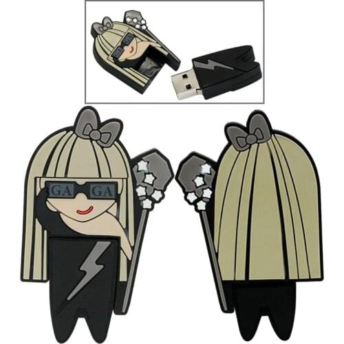 Cartoon Lady GaGa Model Pen drive 64GB Usb 2.0 Flash Drive 4GB 8GB 16GB 32GB Memory Stick Personalized Pendrive Creative Gift