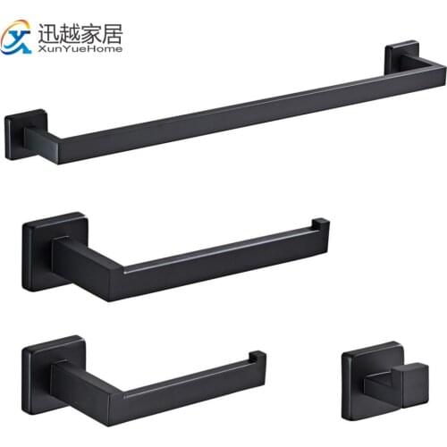 Hareware Set Towel Bar Toilet Paper Roll Holder Robe Hooks Wall Mount Black Stainless Steel Shower Storage Bathroom Accessories