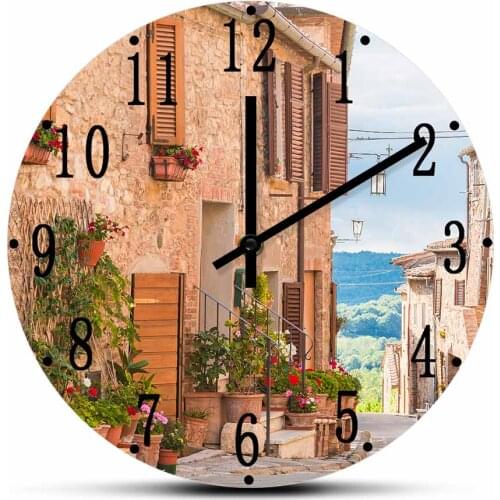 Medieval Old Town Tuscany Wall Clock Italian Architecture Home Decor Timepieces Italy Traveling Florence Countryside Artwork