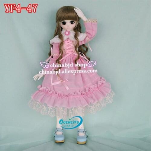 BJD SD Doll Clothes 1/4 Long Skirt Pink Lace Dress Free Cappa For Luts IP Switch Fairyland Girl Body YF4-47 Doll Accessories
