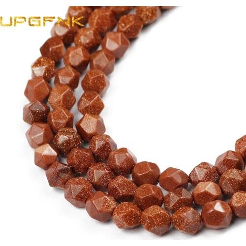 UPGFNK wholesale 8MM Natural Faceted Golden Sand Stone Loose Spacer beads for Jewelry making DIY bracelets necklace accessories