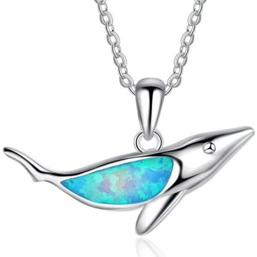 Blue Imitation Opal Stone Choker Necklaces Fashion Dolphin Whale Shark Chain Pendant Necklace for Women Boho Jewelry 2019