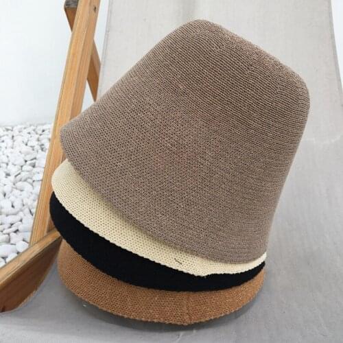 Spring Summer Breathable Cotton Linen Bucket Hats Women Dome Top Fedoras Hat Solid Knitted Caps Women 56-58cm Casual Beach 2020