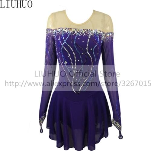 LIUHUO Figure Skating Dress Womens Girls' Ice Performance Rhythmic Gymnastics Competition Leotard Dance Ballet Tights Purple