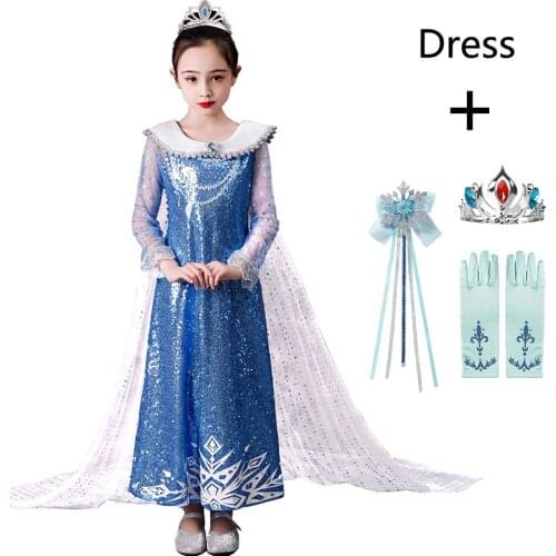 Girls Elsa Dress Sequins Glitter Elegant Dresses Childrens Evening Dress Long Tails Gown Snow Queen Costume Halloween Christmas