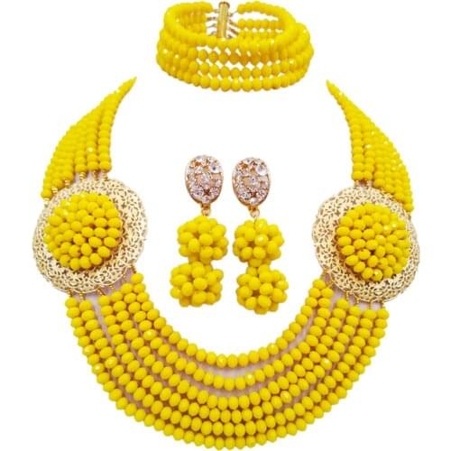 Lovely Opaque Yellow African Beads Jewelry Set Crystal Beaded Costume Necklace Wedding Party Jewelry Accessories 6LPH07