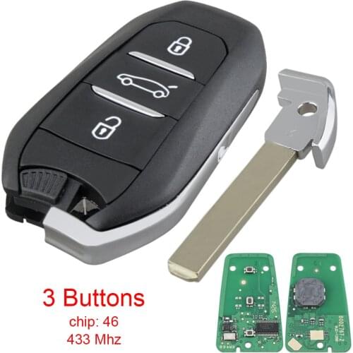 433MHz 3 Buttons Car Key Remote Key Fob Smart Keyless with 46 Chip Auto Key Replacement Fit for Peugeot 408 308 508 5008