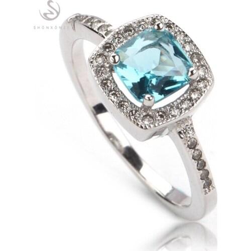 Fleure Esme Luxury Shinning Wedding rings Jewelry & Accessories for women Blue Cubic Zirconia Rhodium Plated R3227 size 6 7 8 9