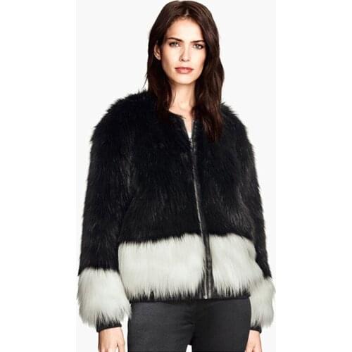 Savabien 2019 Winter Women Plus Size Patchwork Faux Fur Coat Zipper Long Sleeve Fluffy Fur Jacket Gothic Luxury Overcoat Black