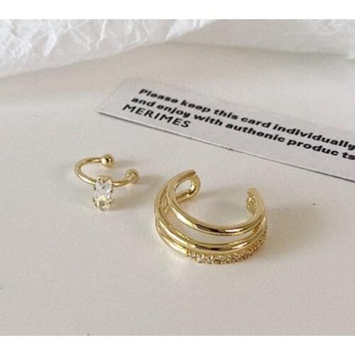 Gold Silver Color Crystal Circle Ear Cuff Fake Piercing Earrings for Women Korean CZ Crystals Double Earcuff Aesthetic Earing