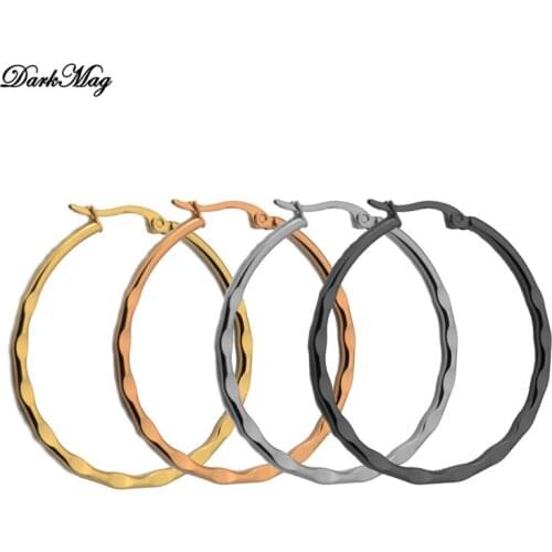 DarkMag Small Big Circle Women Hoop Earrings Exaggerated Hoop Ear Loop Smooth Ring Earring Stainless Steel Jewelry