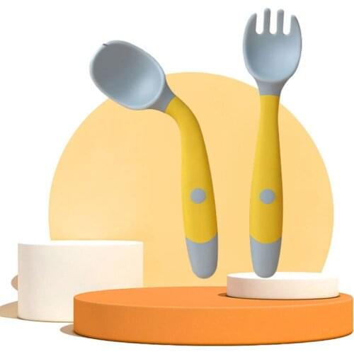 Baby Spoon Fork Set Silicone Kids Food Feeding Children Utensils Learn To Eat Training Bendable Soft BabyS Tableware Spoon Fork