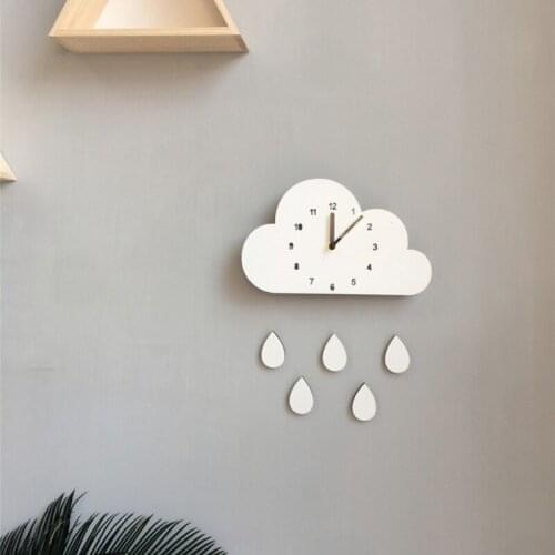 Nordic Cartoon Cloud Rainbow Raindrop Clock Wooden Silent Mute Clock Home Wall Decoration
