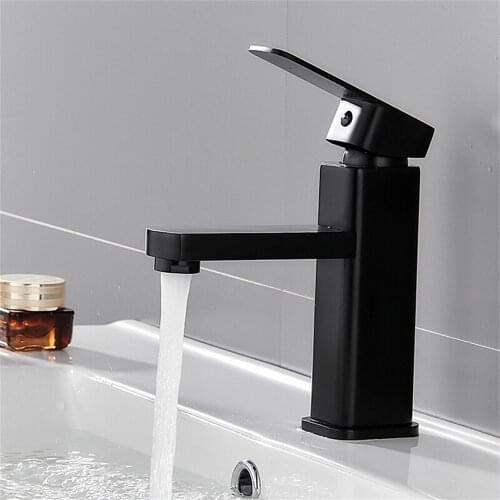Black Square Paint Faucet Stainless Steel Sink Washbasin Taps Single Hole Hot Cold Mixer Basin Tap Deck Mounted Bathroom Toilet